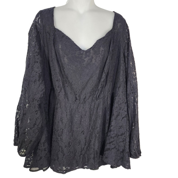 Torrid Top Womens Size 4X Black Peplum Lace Puff Blouson Sleeve Sweetheart Neck - Picture 1 of 16